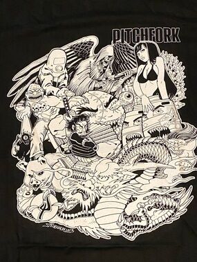 Pitchfork Black Graphic Tee with White Illustration ART BY STEVEN HUIE